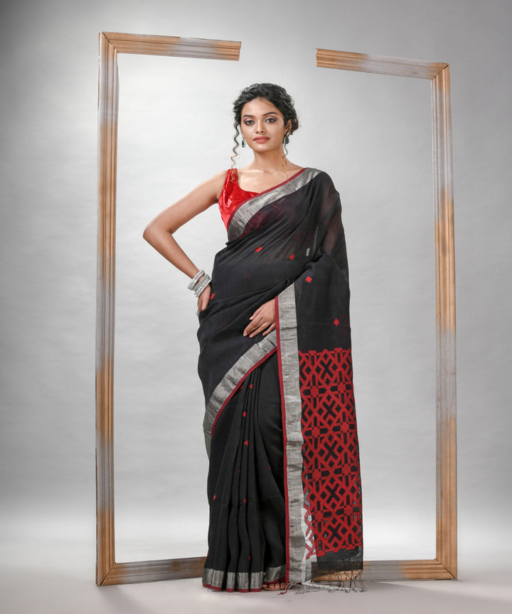 Black silk linen bengal handloom jacquard saree