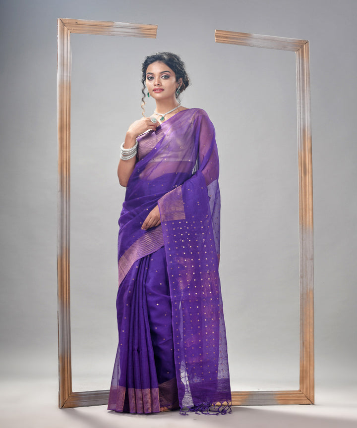 Violet matka silk sequin handloom bengal jamdani saree