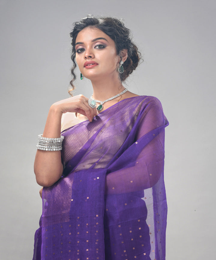 Violet matka silk sequin handloom bengal jamdani saree