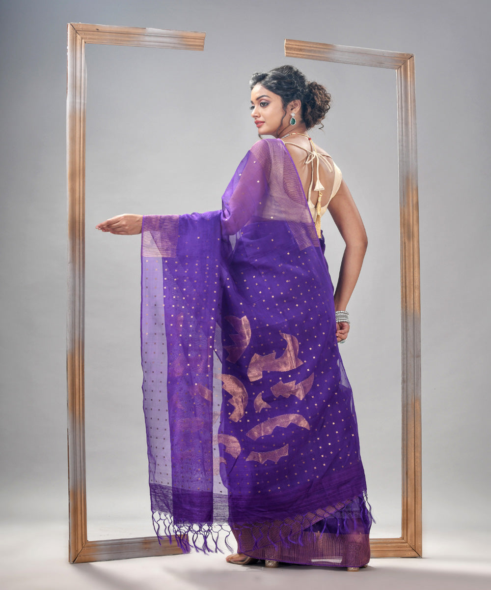 Violet matka silk sequin handloom bengal jamdani saree