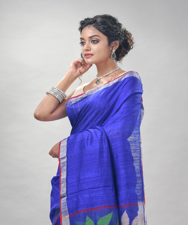 Royal blue silk matka handloom jamdani saree