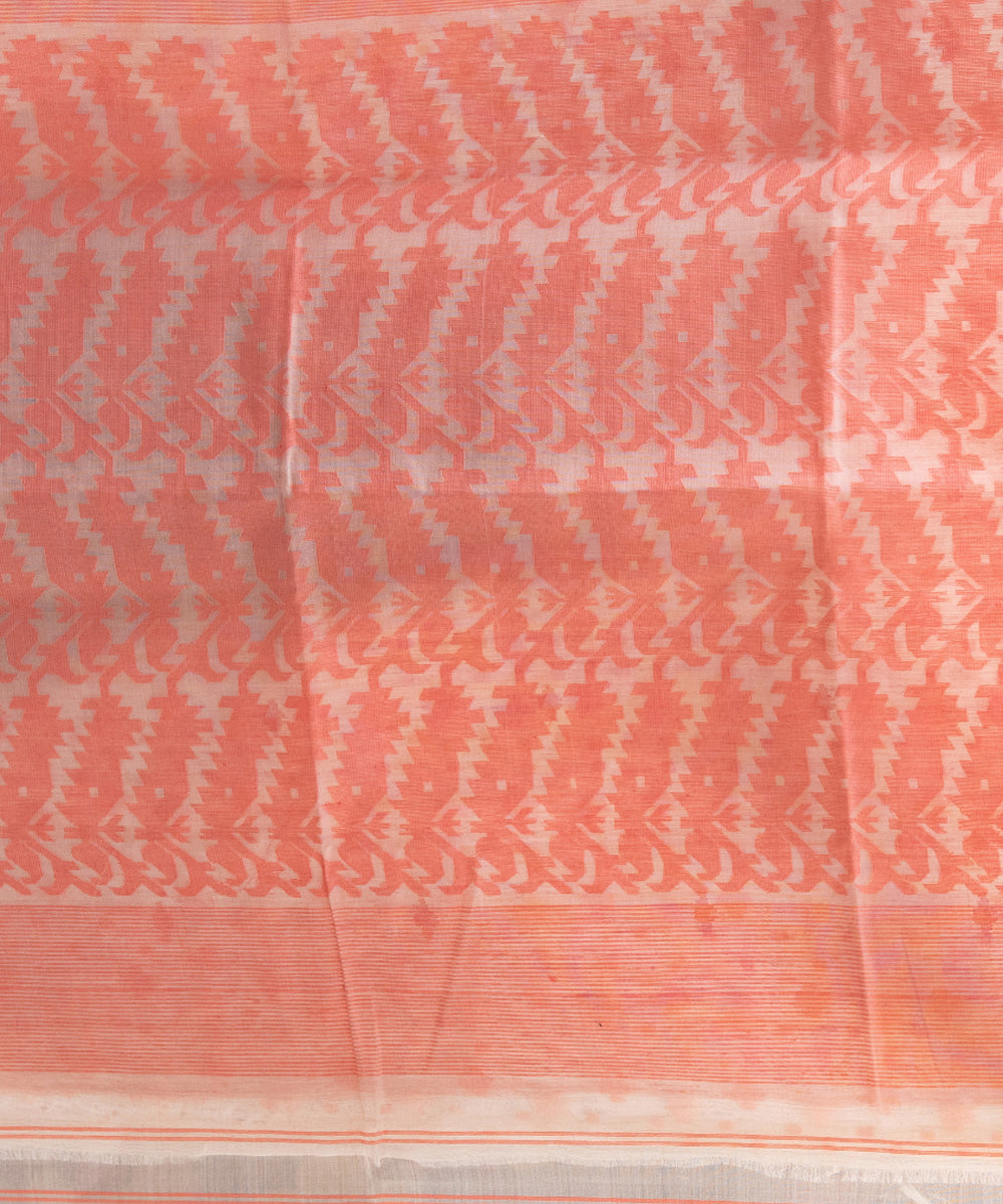 Peach silk matka handloom jacquard jamdani saree