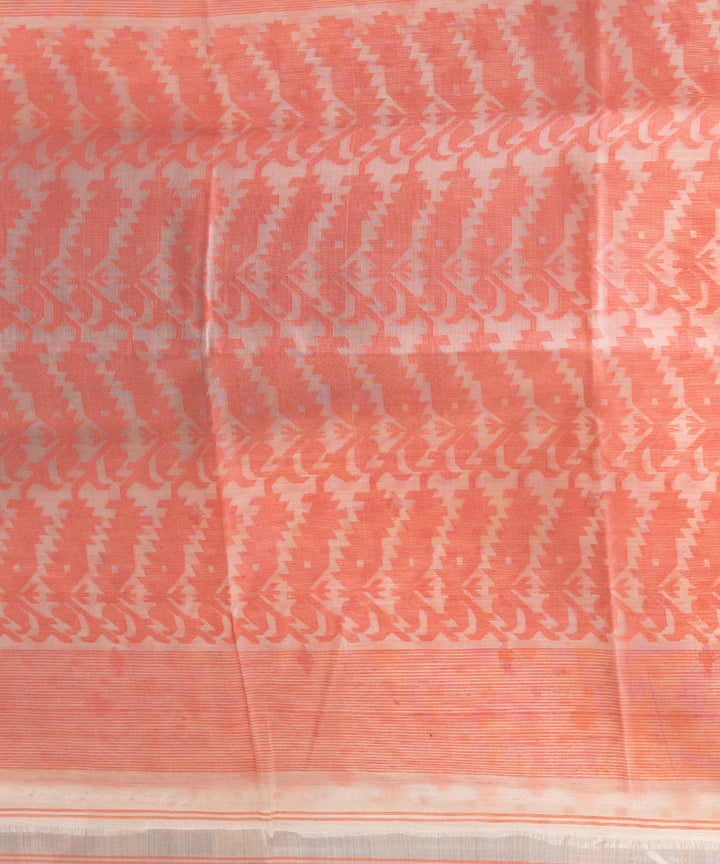 Peach silk matka handloom jacquard jamdani saree