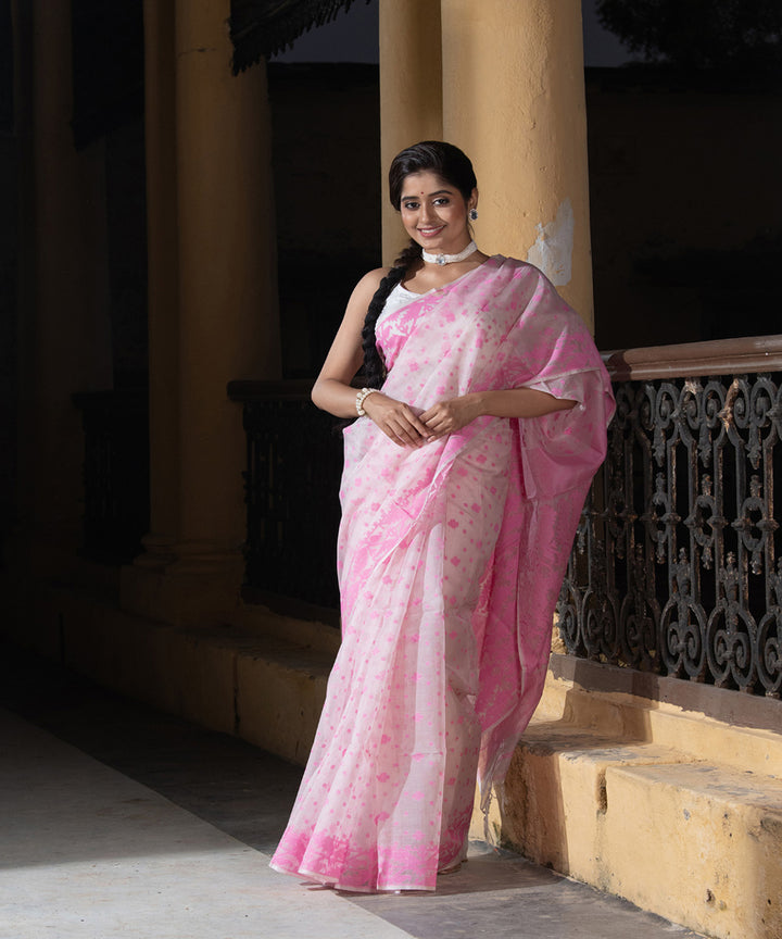 Pink matka handloom jacquard jamdani saree