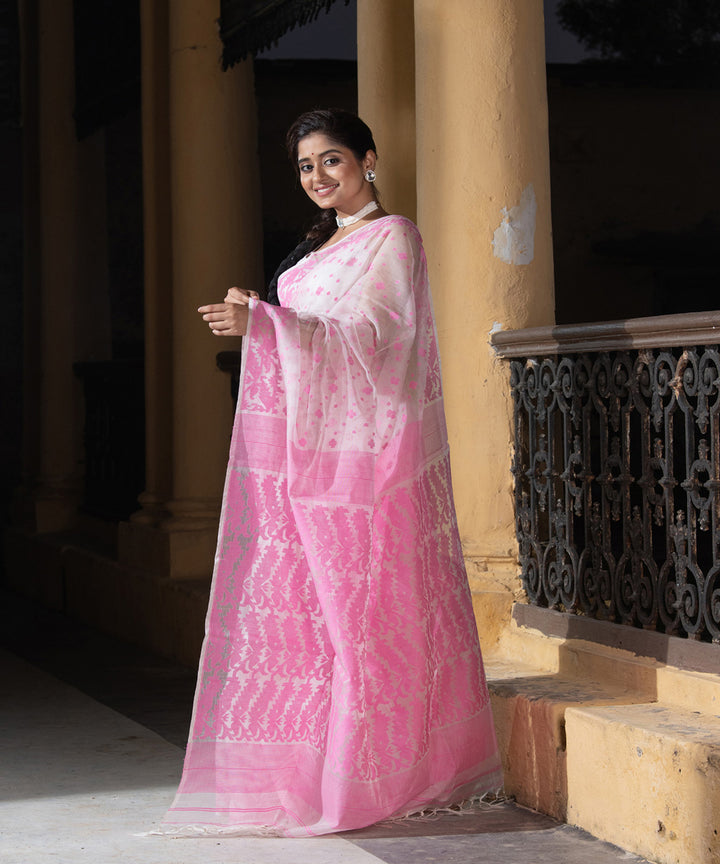 Pink matka handloom jacquard jamdani saree