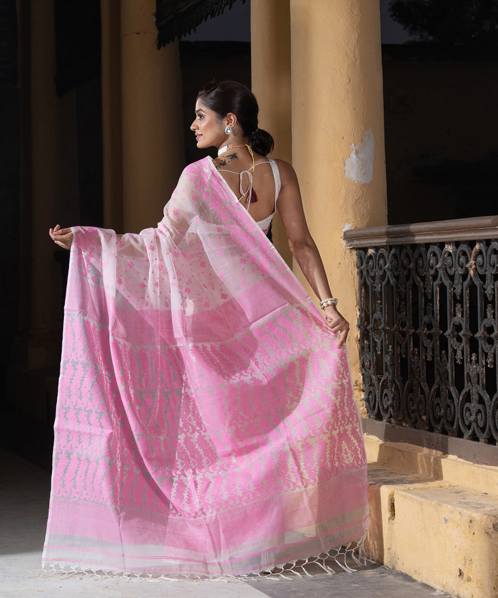 Pink matka handloom jacquard jamdani saree