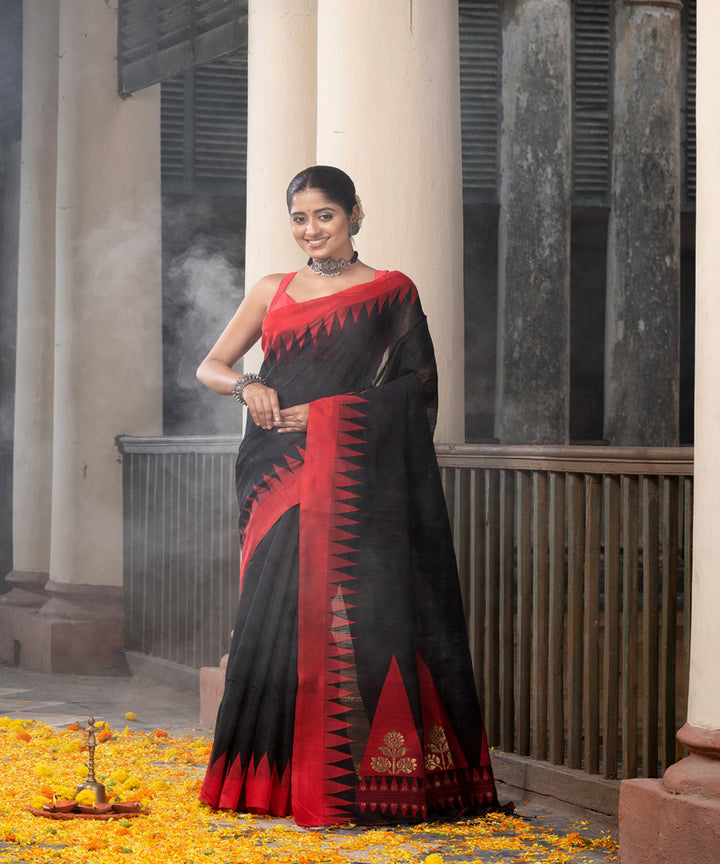 Black red silk matka handloom jacquard jamdani saree