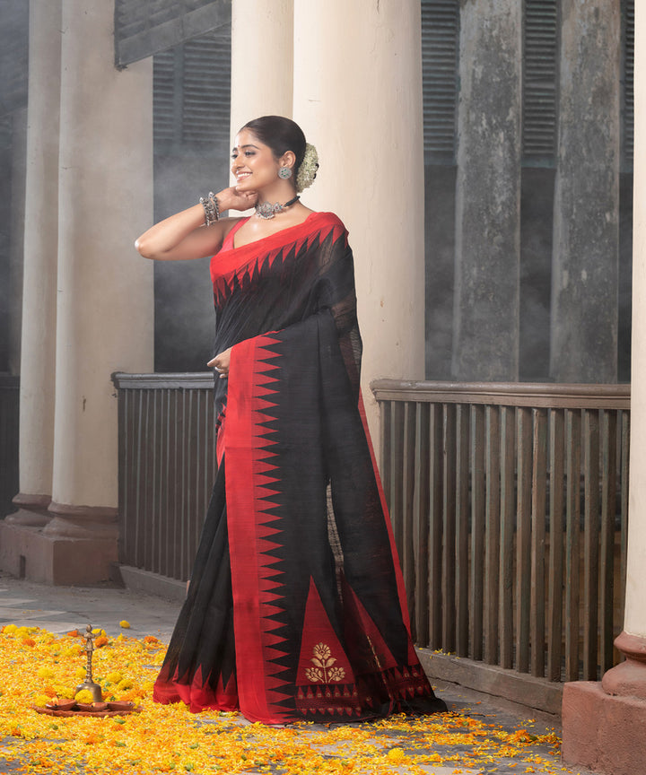 Black red silk matka handloom jacquard jamdani saree