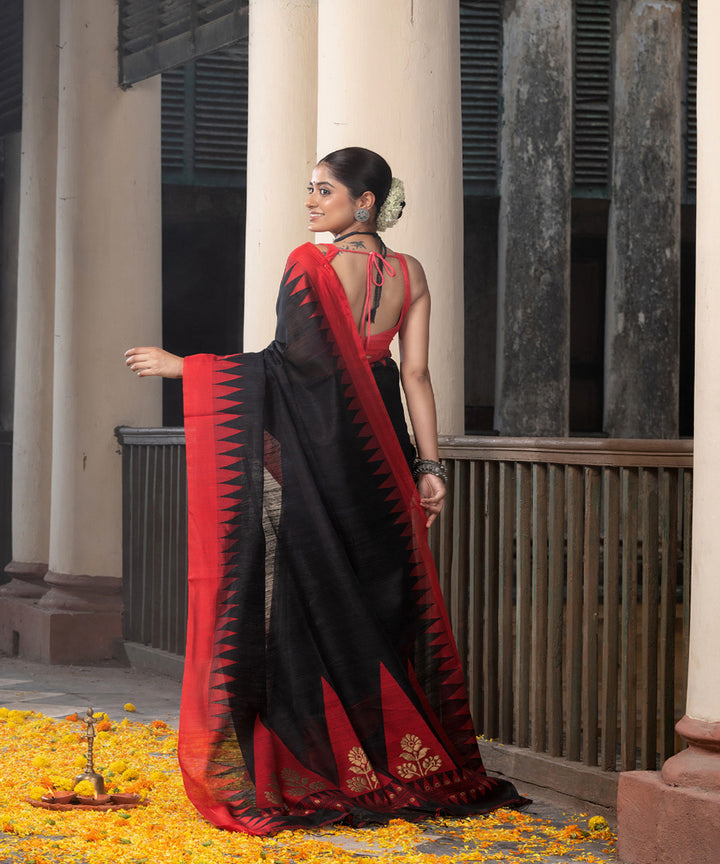 Black red silk matka handloom jacquard jamdani saree