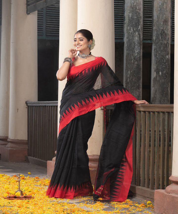 Black red silk matka handloom jacquard jamdani saree