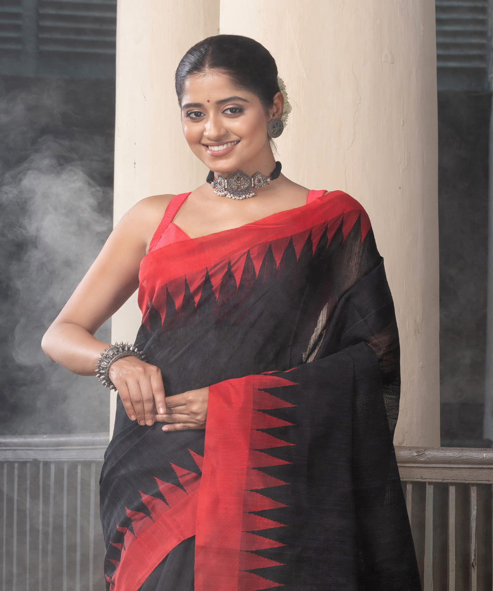 Black red silk matka handloom jacquard jamdani saree