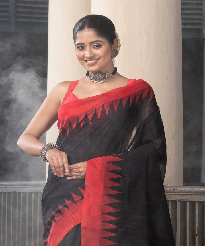 Black red silk matka handloom jacquard jamdani saree