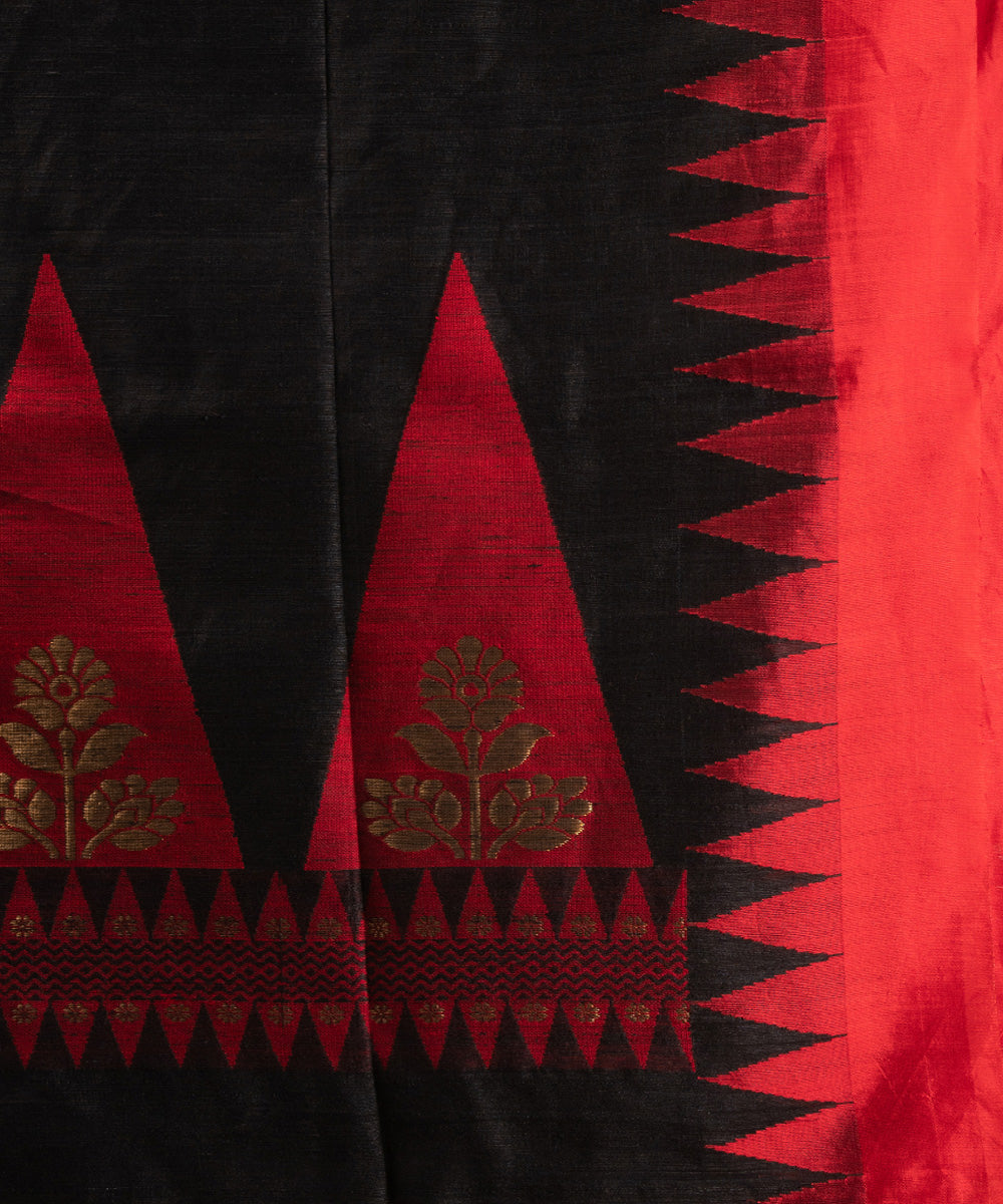 Black red silk matka handloom jacquard jamdani saree