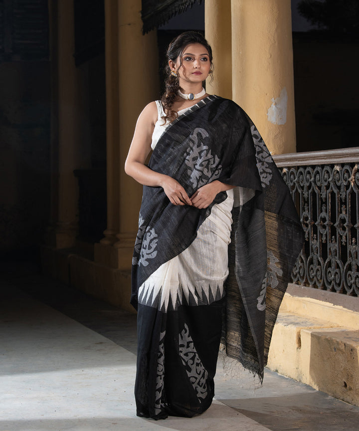 White black silk matka handwoven bengal jamdani saree
