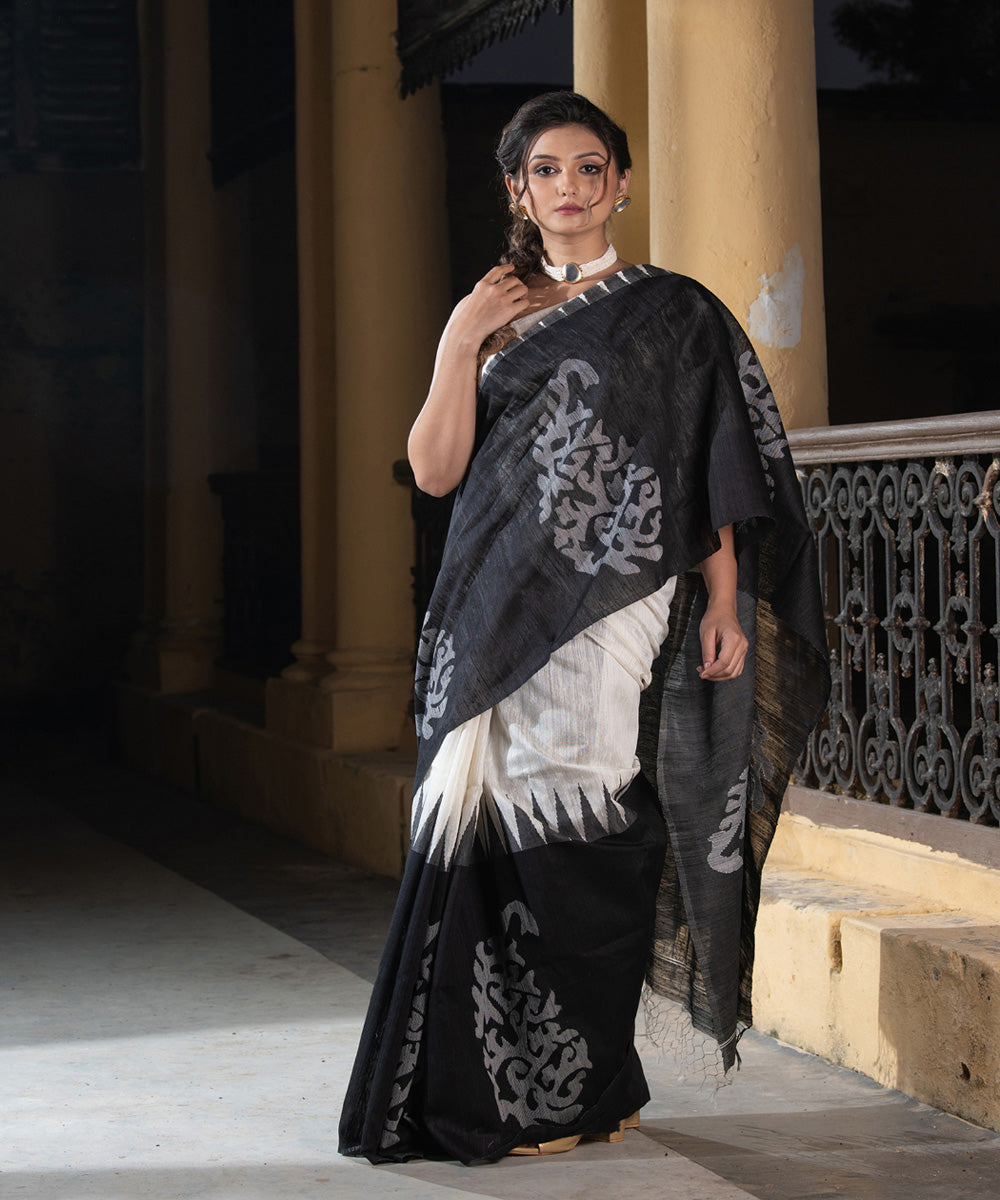 White black silk matka handwoven bengal jamdani saree