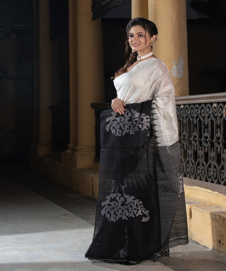 White black silk matka handwoven bengal jamdani saree