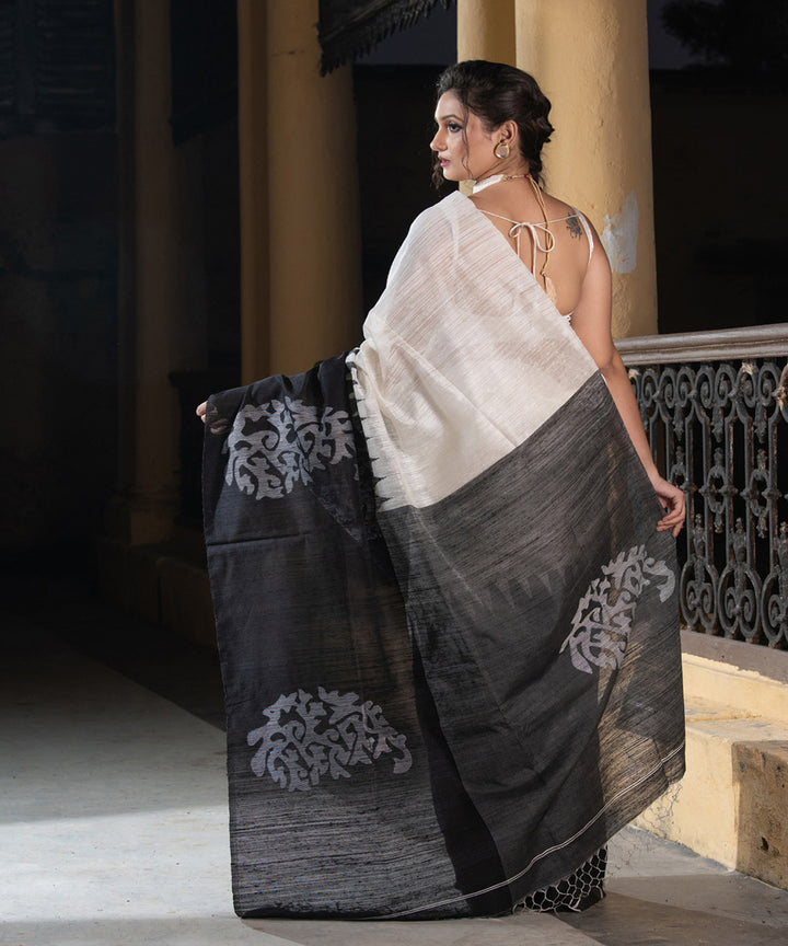 White black silk matka handwoven bengal jamdani saree