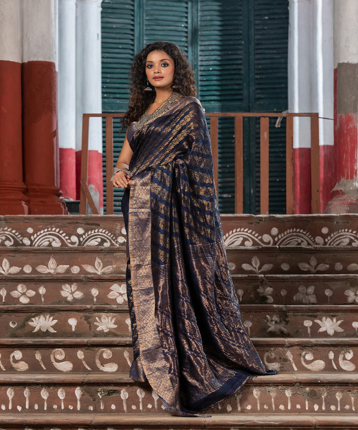 Navy blue silk matka handloom bengal jamdani saree