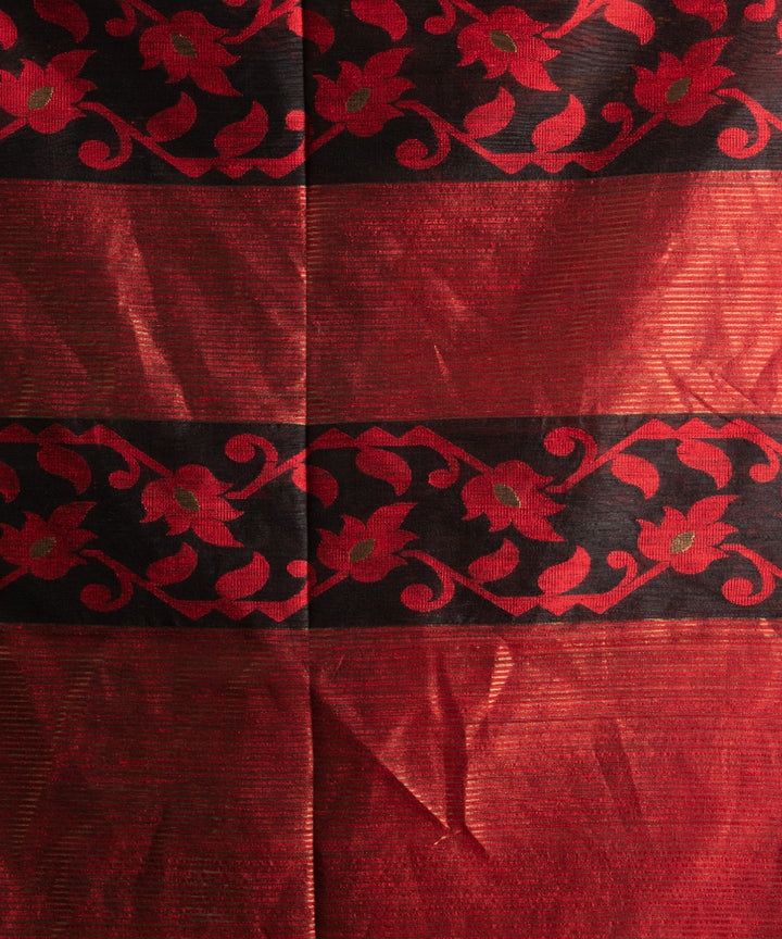 Black red silk matka handloom jacquard bengal saree