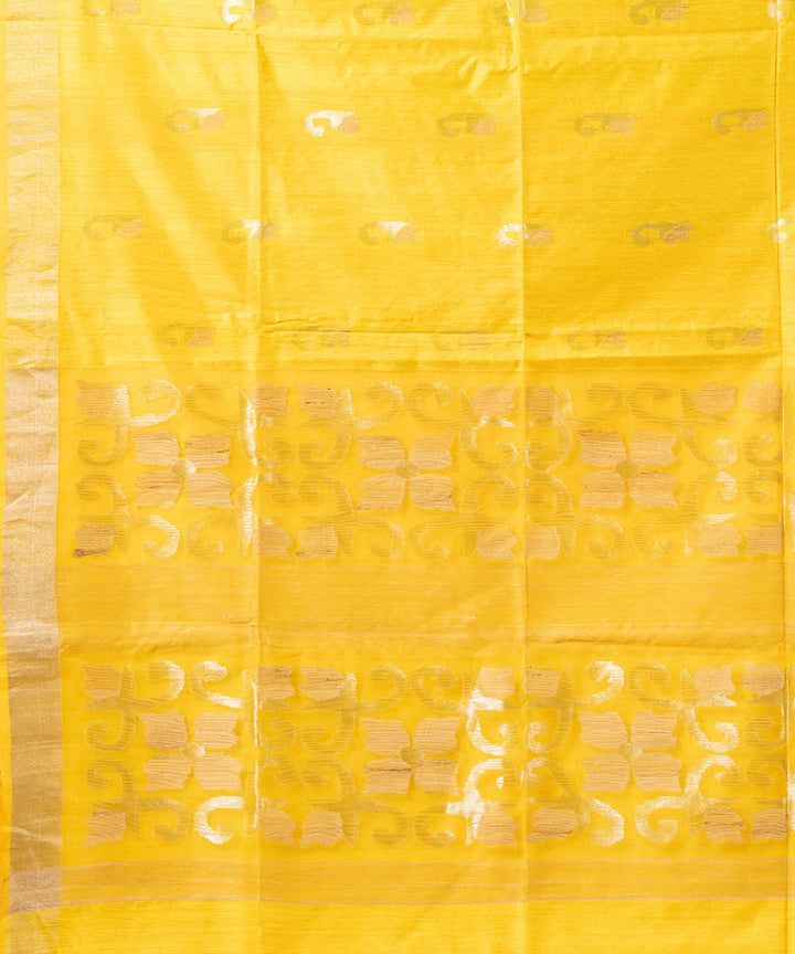 Yellow matka silk handloom bengal jamdani saree