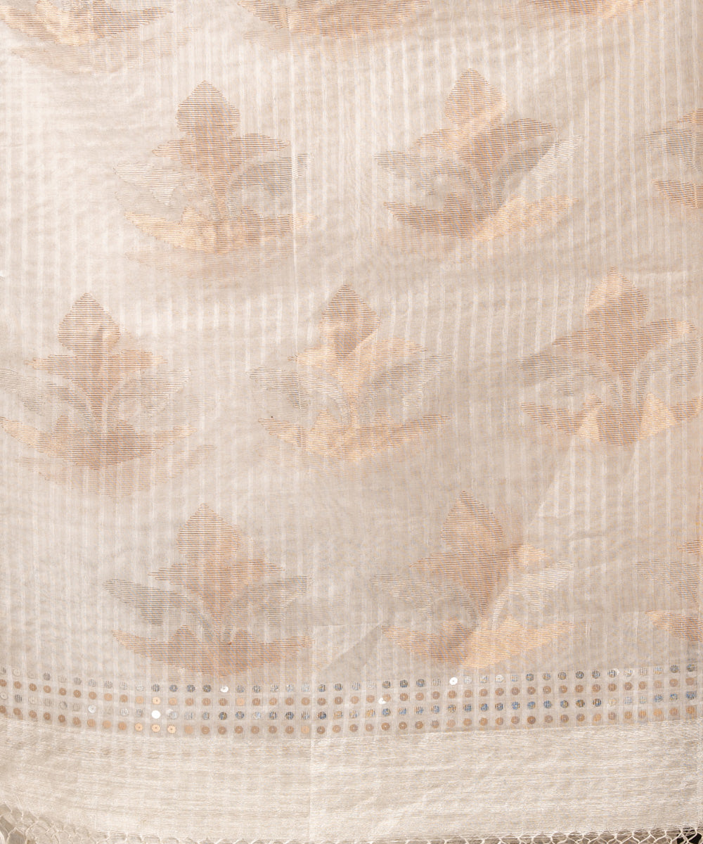 White silk sequin handloom bengal jamdani saree