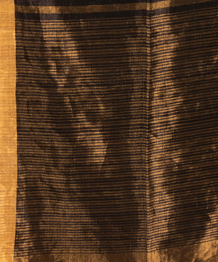 Black gold linen checks handloom bengal saree