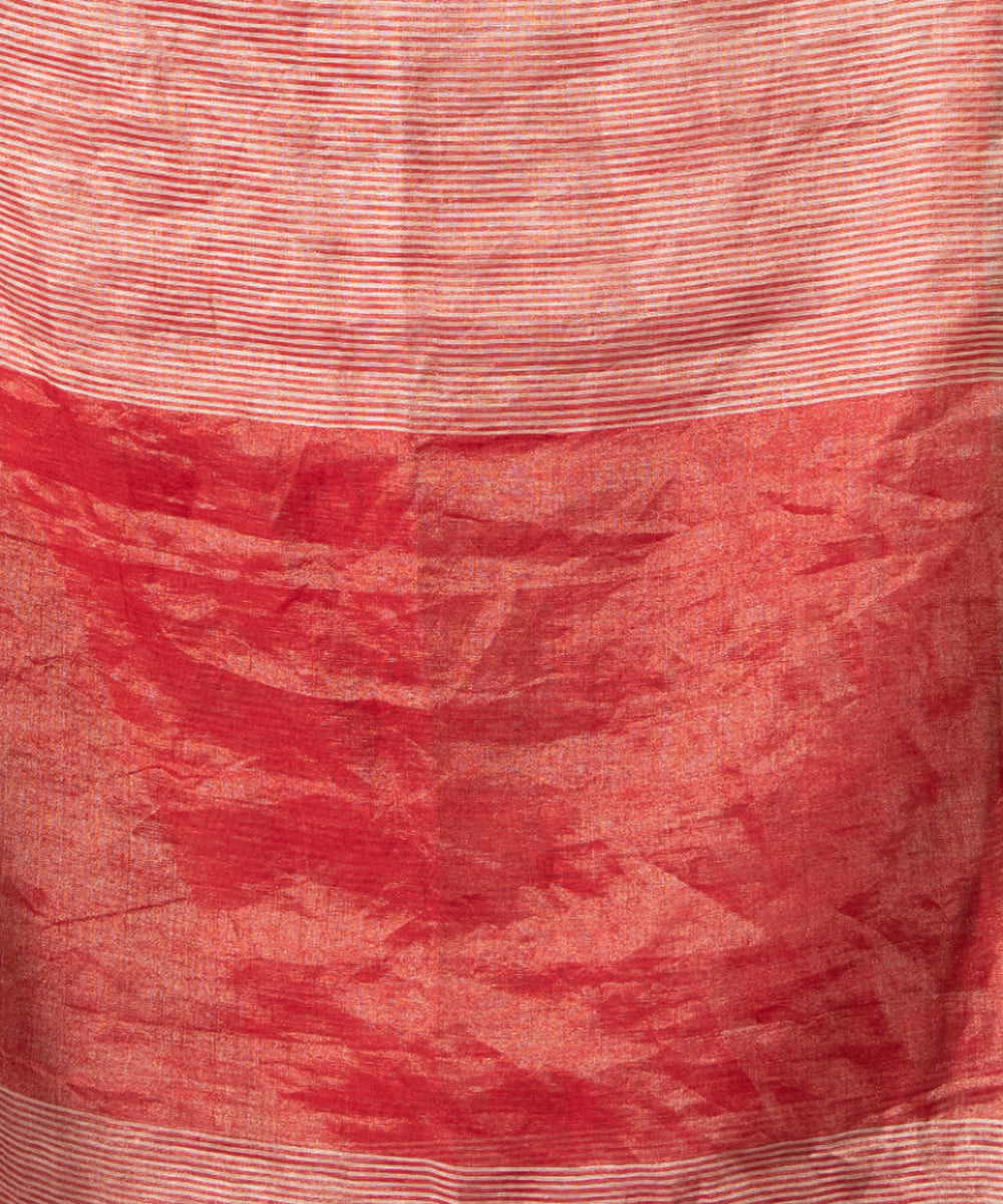 Red bengal silver tissue linen handwoven saree