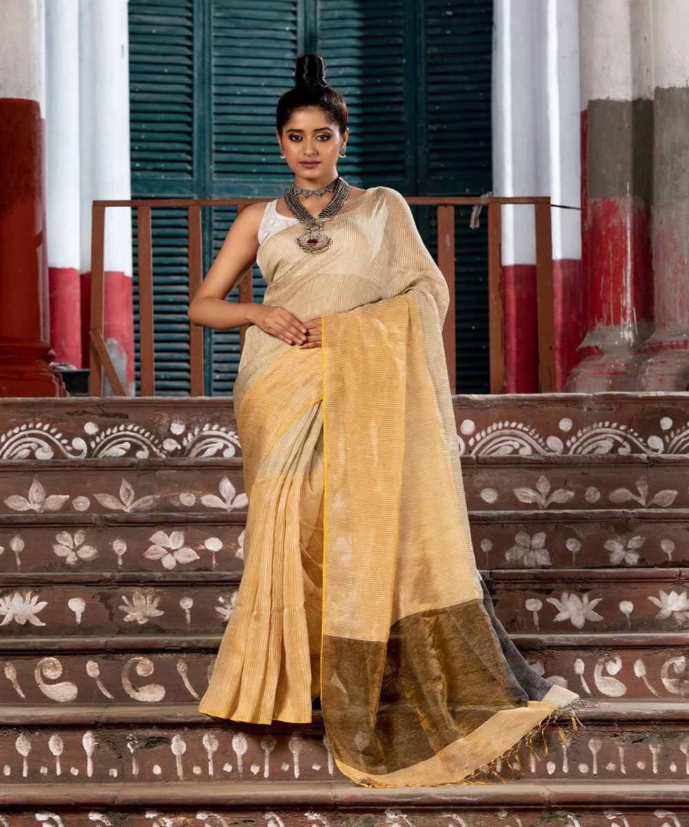 Gold silver tissue linen handwoven bengal saree