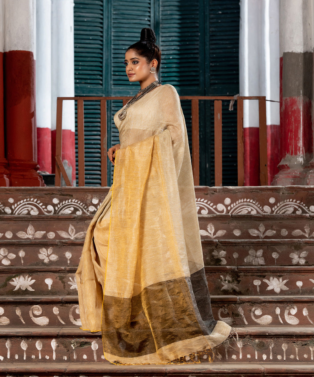 Gold silver tissue linen handwoven bengal saree