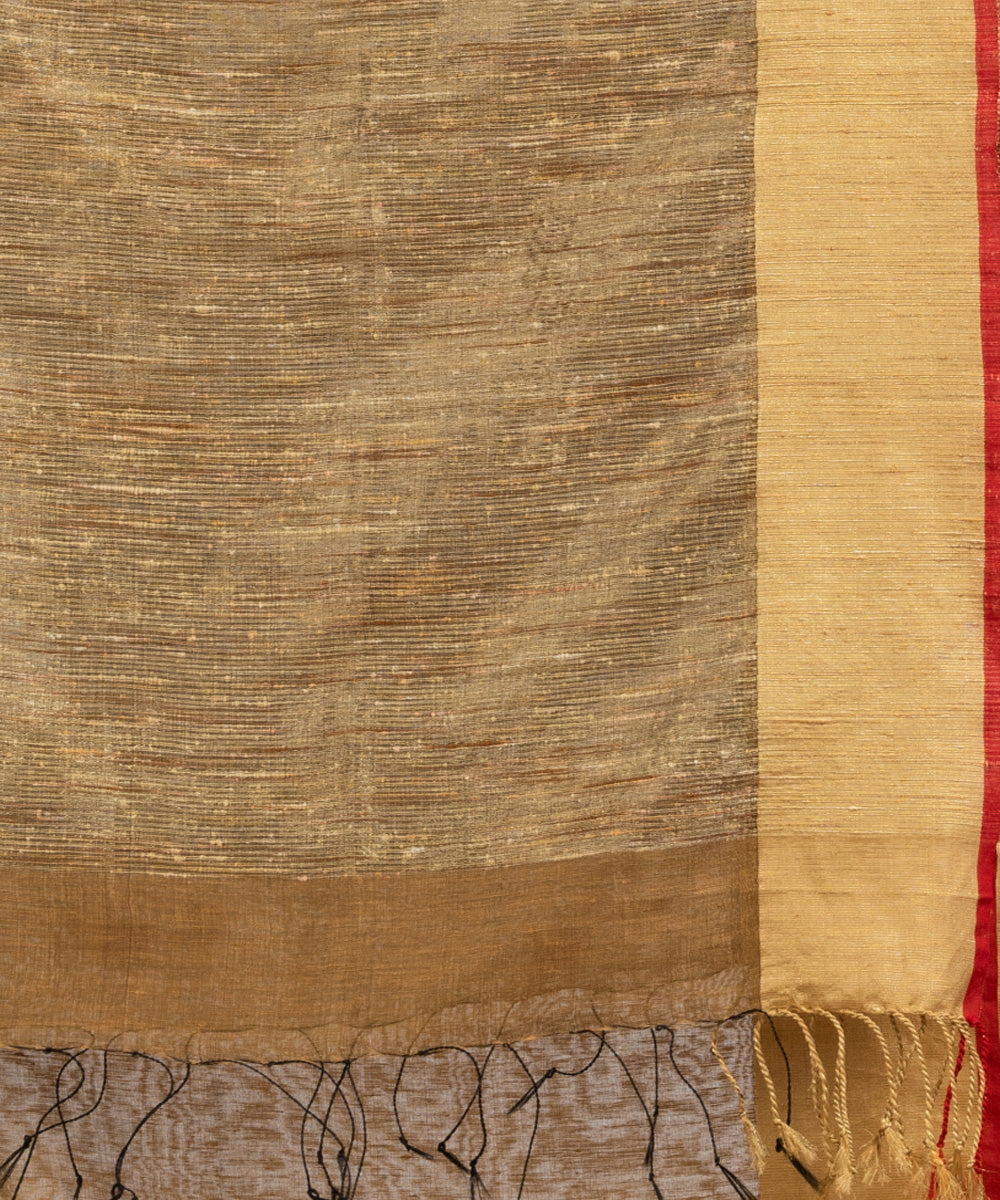 Light brown red handloom silk blend linen bengal saree