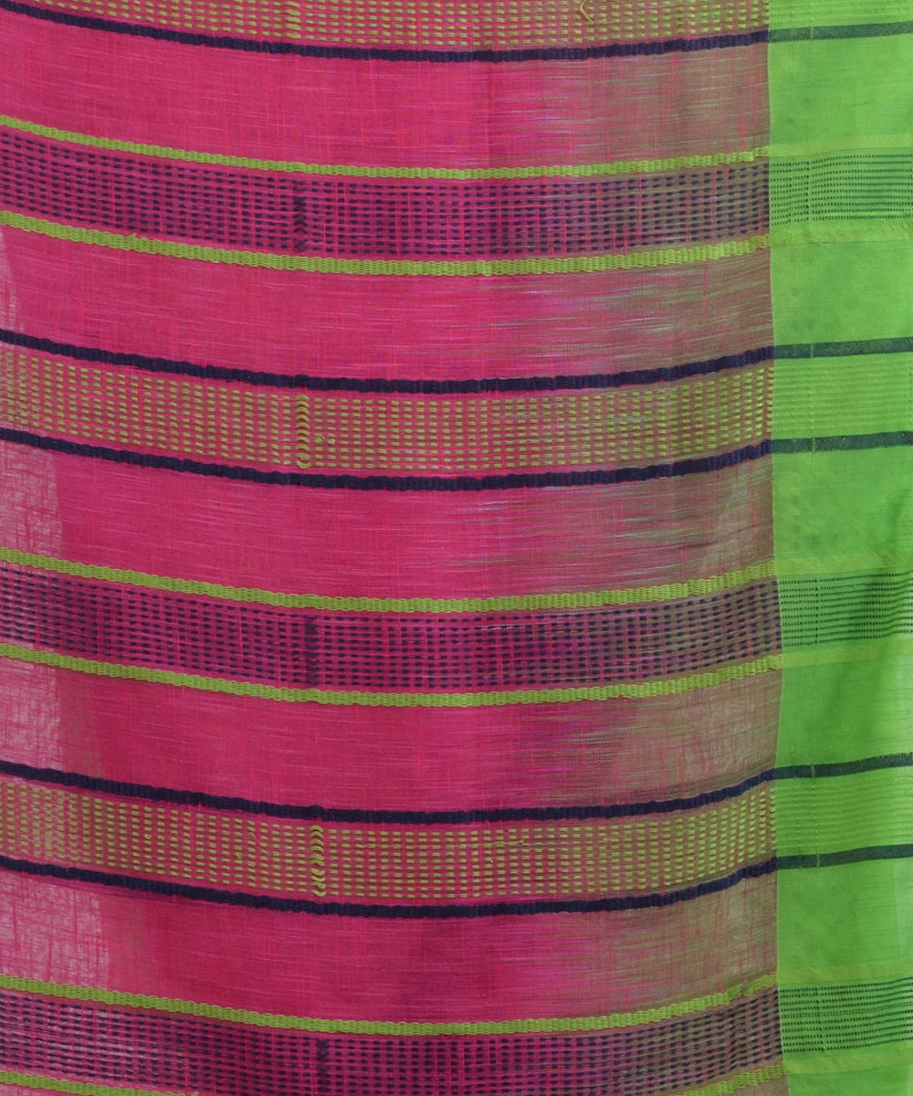 Pink green handwoven tie dye cotton bengal saree