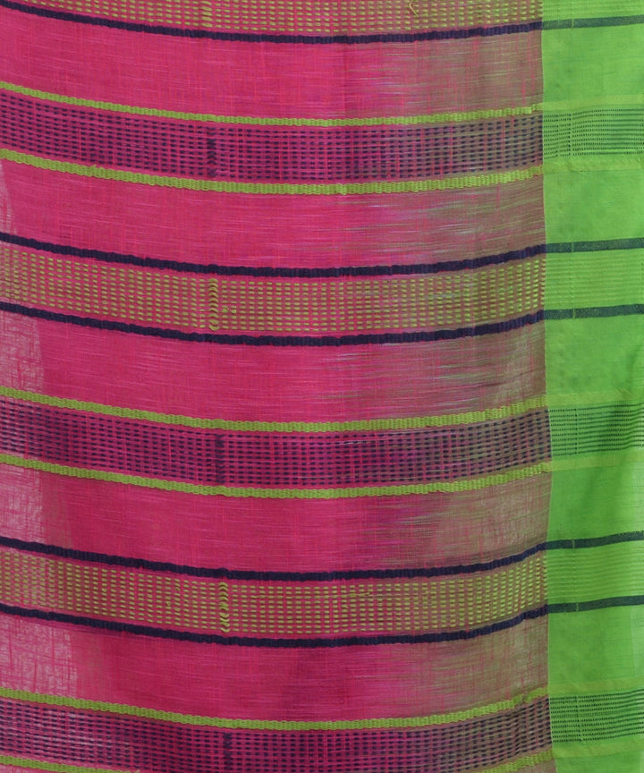 Pink green handwoven tie dye cotton bengal saree