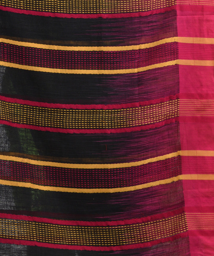 Black yellow pink handwoven tie dye cotton bengal saree