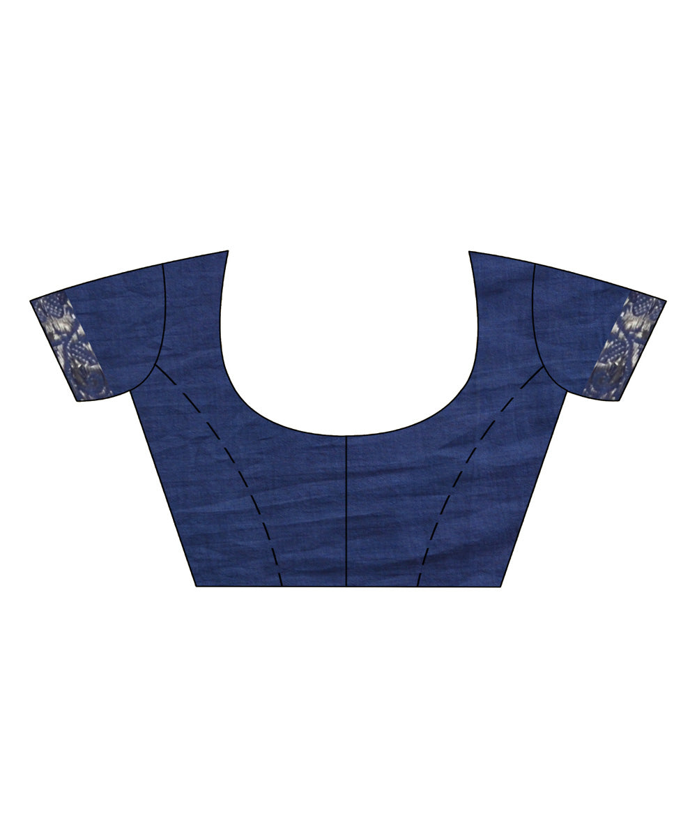 Navy blue handloom cotton bengal saree with zari pallu border