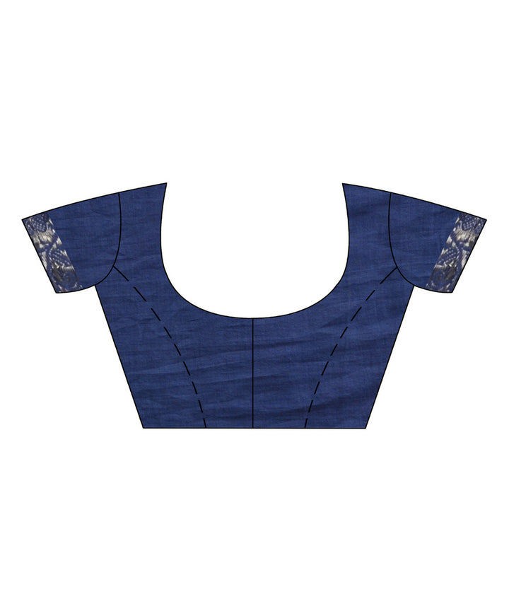 Navy blue handloom cotton bengal saree with zari pallu border