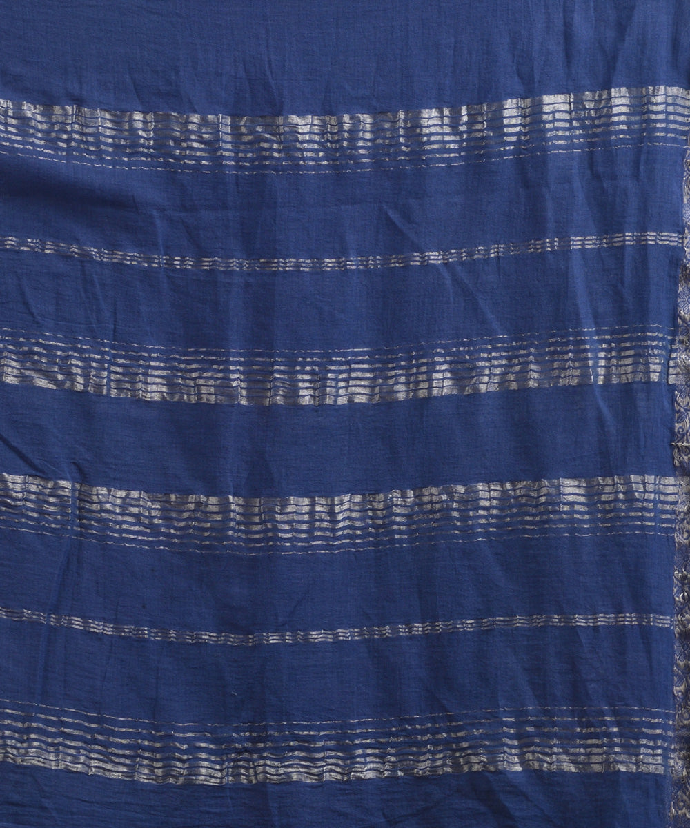 Navy blue handloom cotton bengal saree with zari pallu border