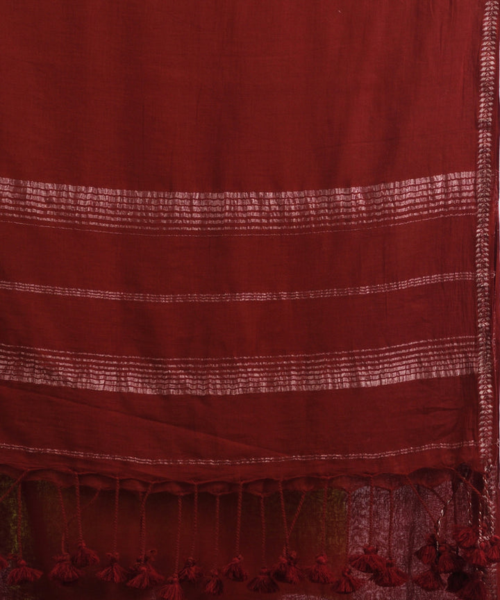 Maroon handloom cotton bengal saree with zari pallu border