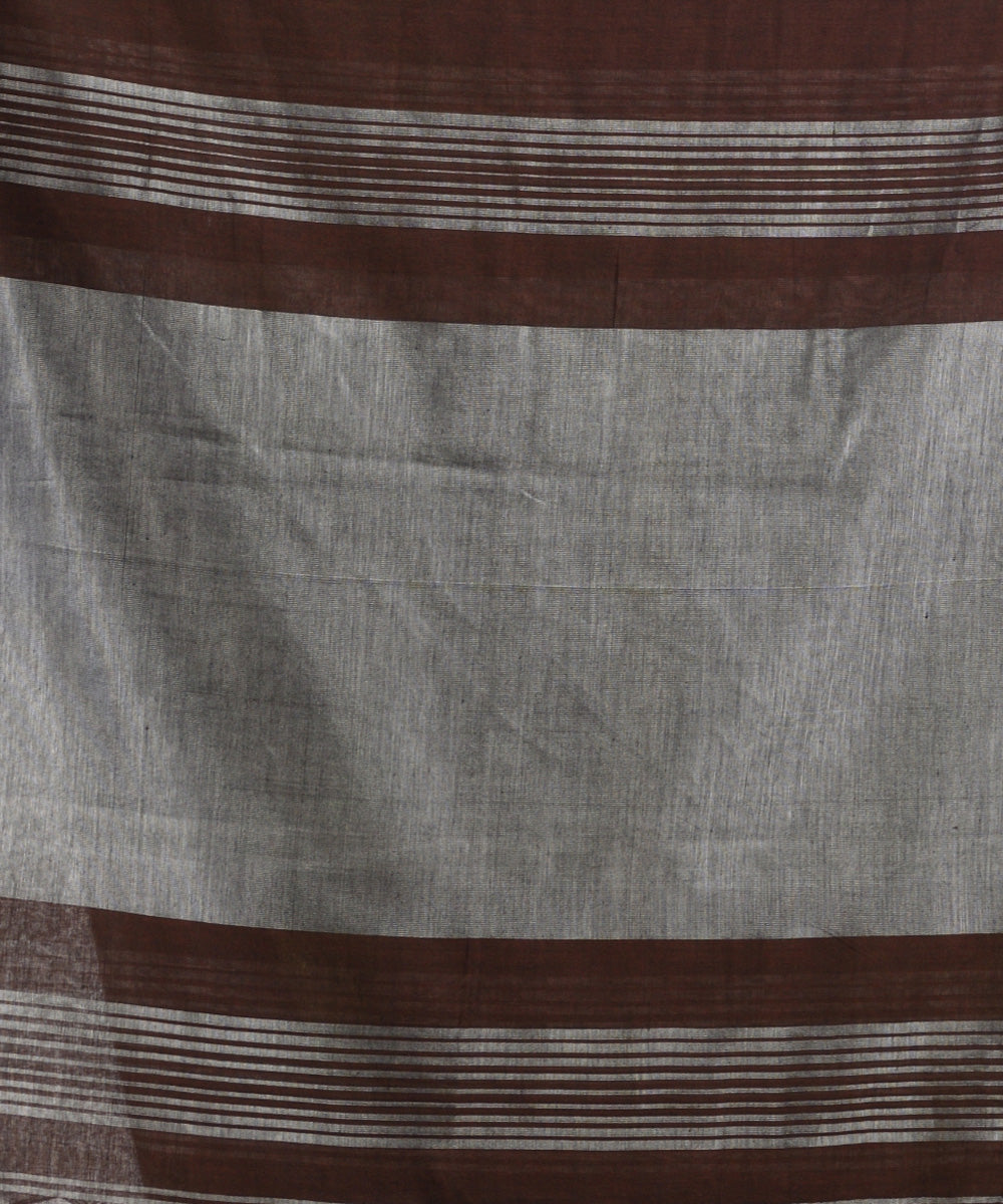 Dark coffee handloom cotton bengal saree with zari pallu border