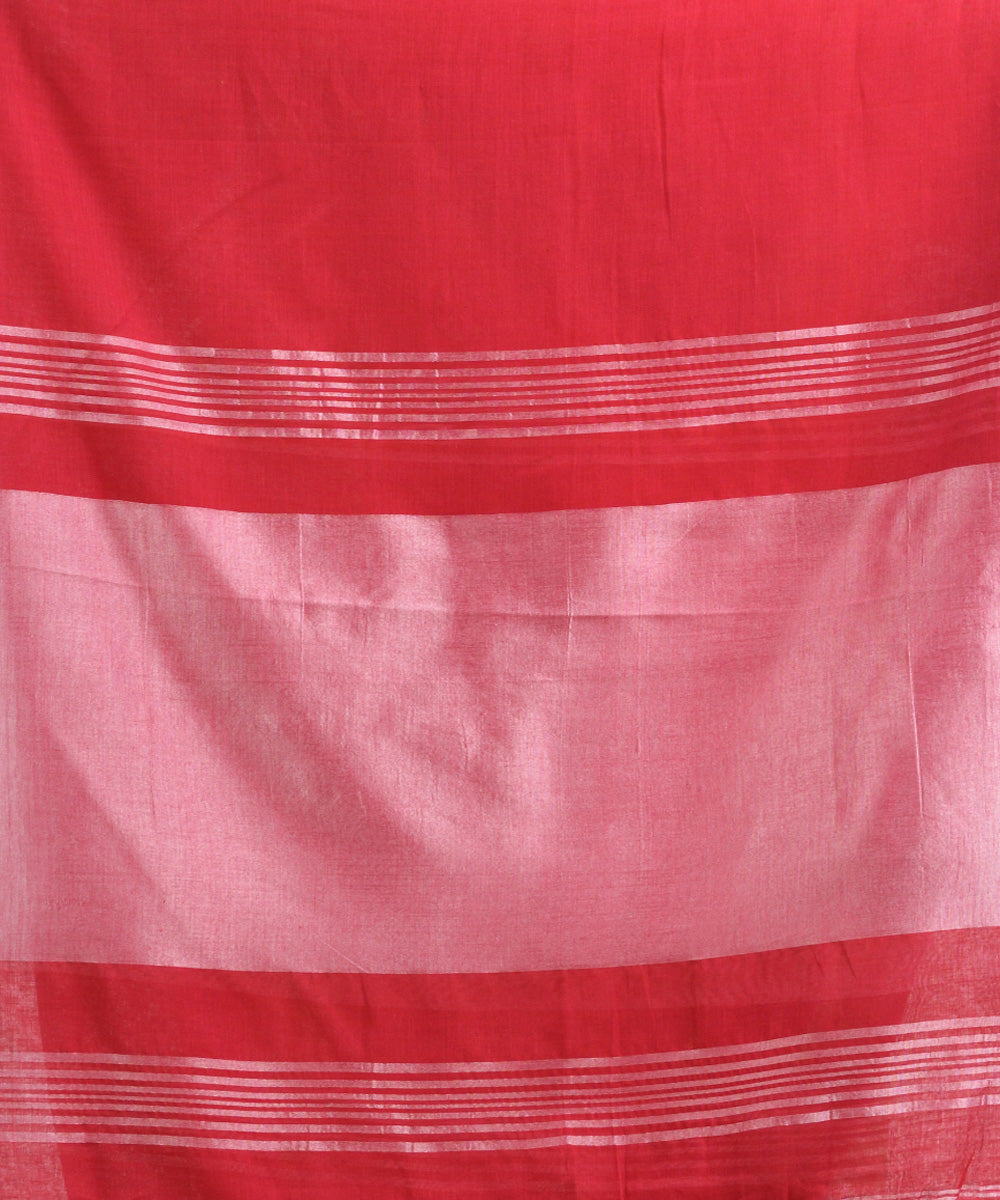 Red handloom cotton bengal saree with zari pallu border