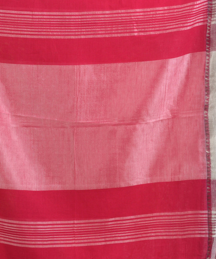 Deep pink handloom cotton bengal saree with zari pallu border