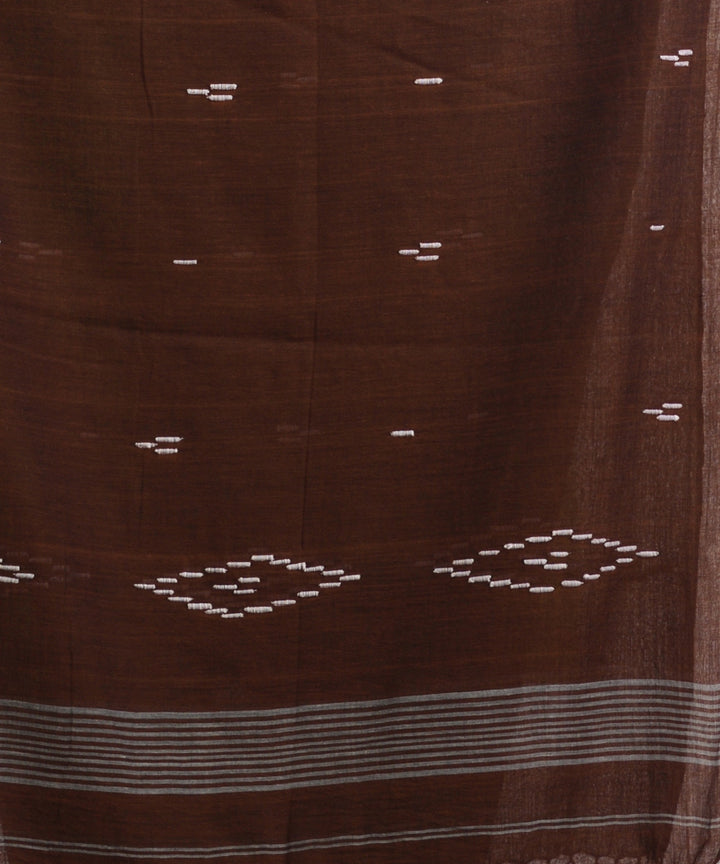 Dark coffee handloom mulmul cotton bengal saree