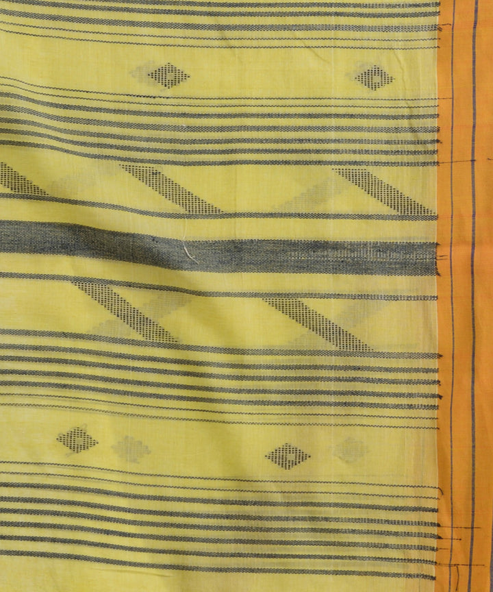 Lemon yellow handwoven cotton bengal saree