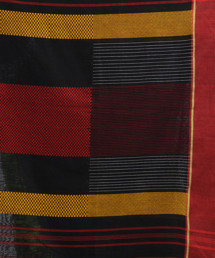 Black red handwoven cotton bengal saree