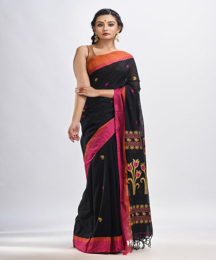 Black handloom jacquard cotton bengal saree