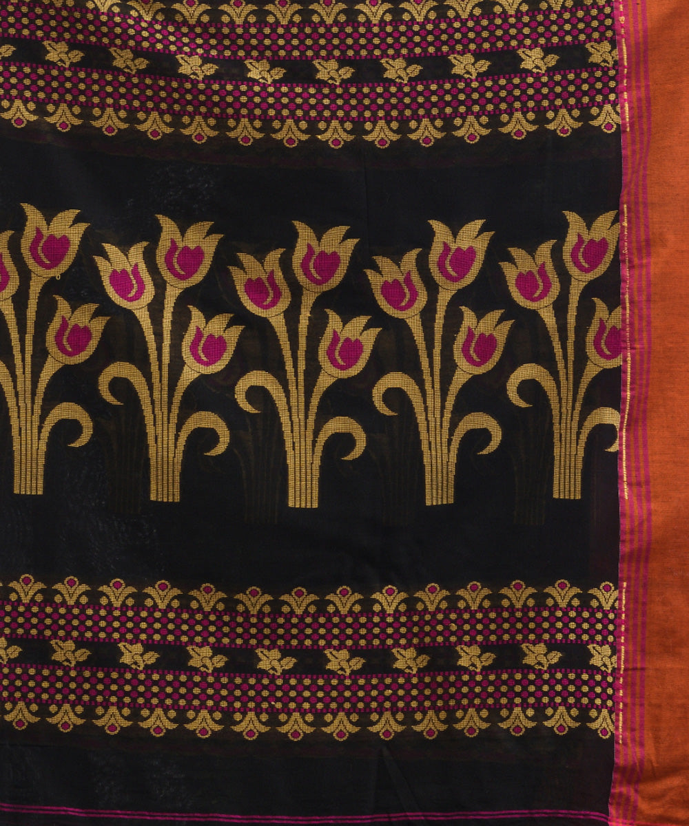 Black handloom jacquard cotton bengal saree