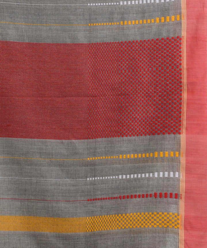 Light grey handwoven cotton bengal saree