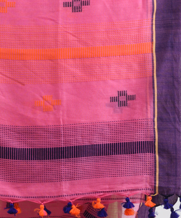 Pink blue handwoven cotton bengal saree