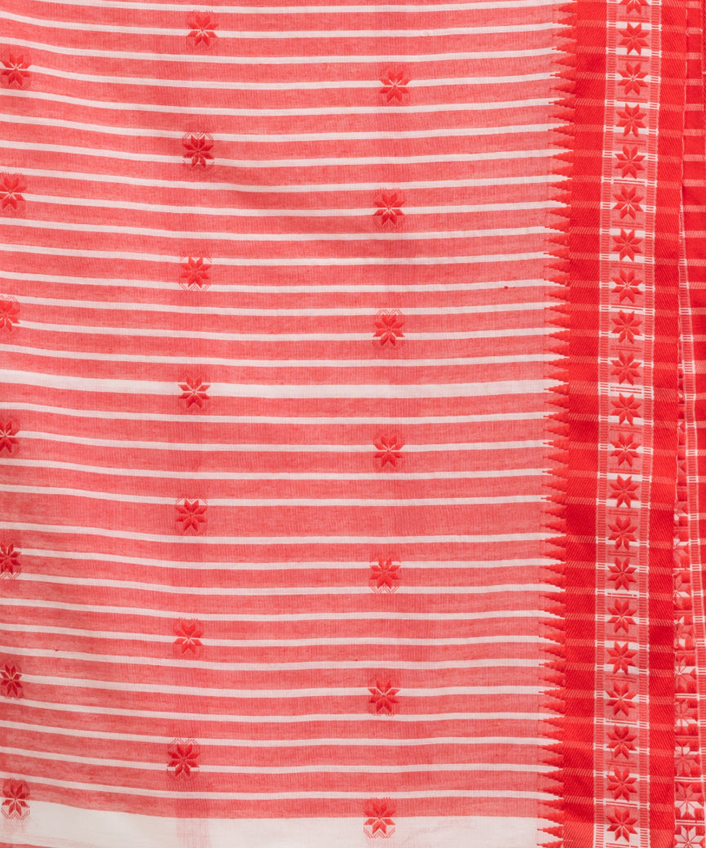 White red handloom cotton stripes jacquard saree