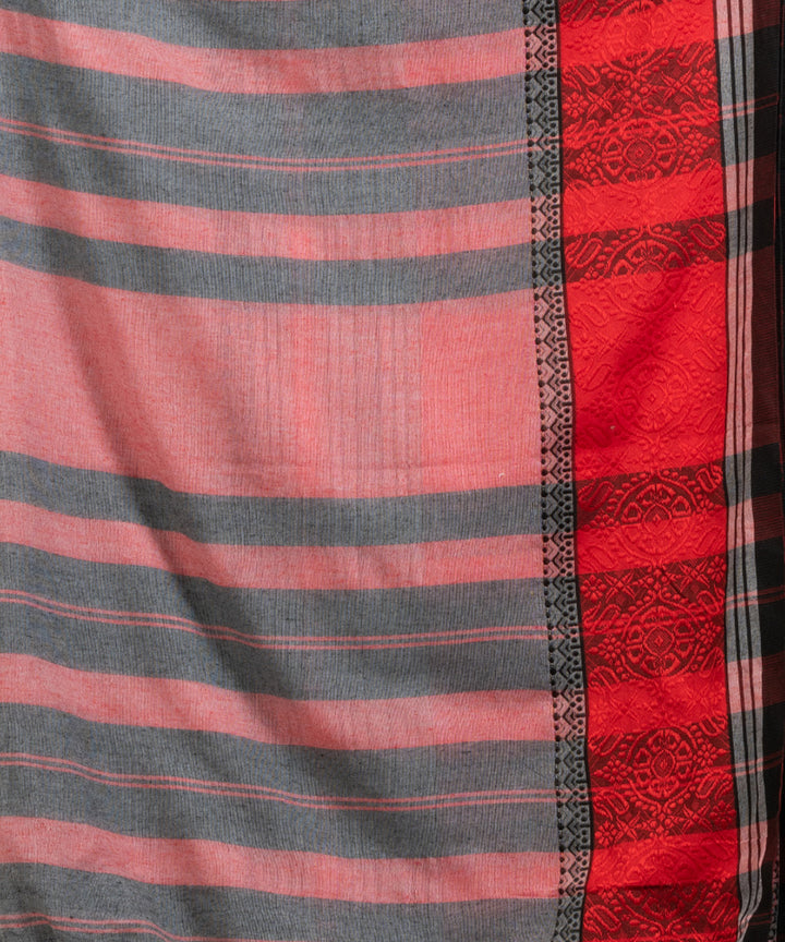 Grey red handloom begampuri cotton saree