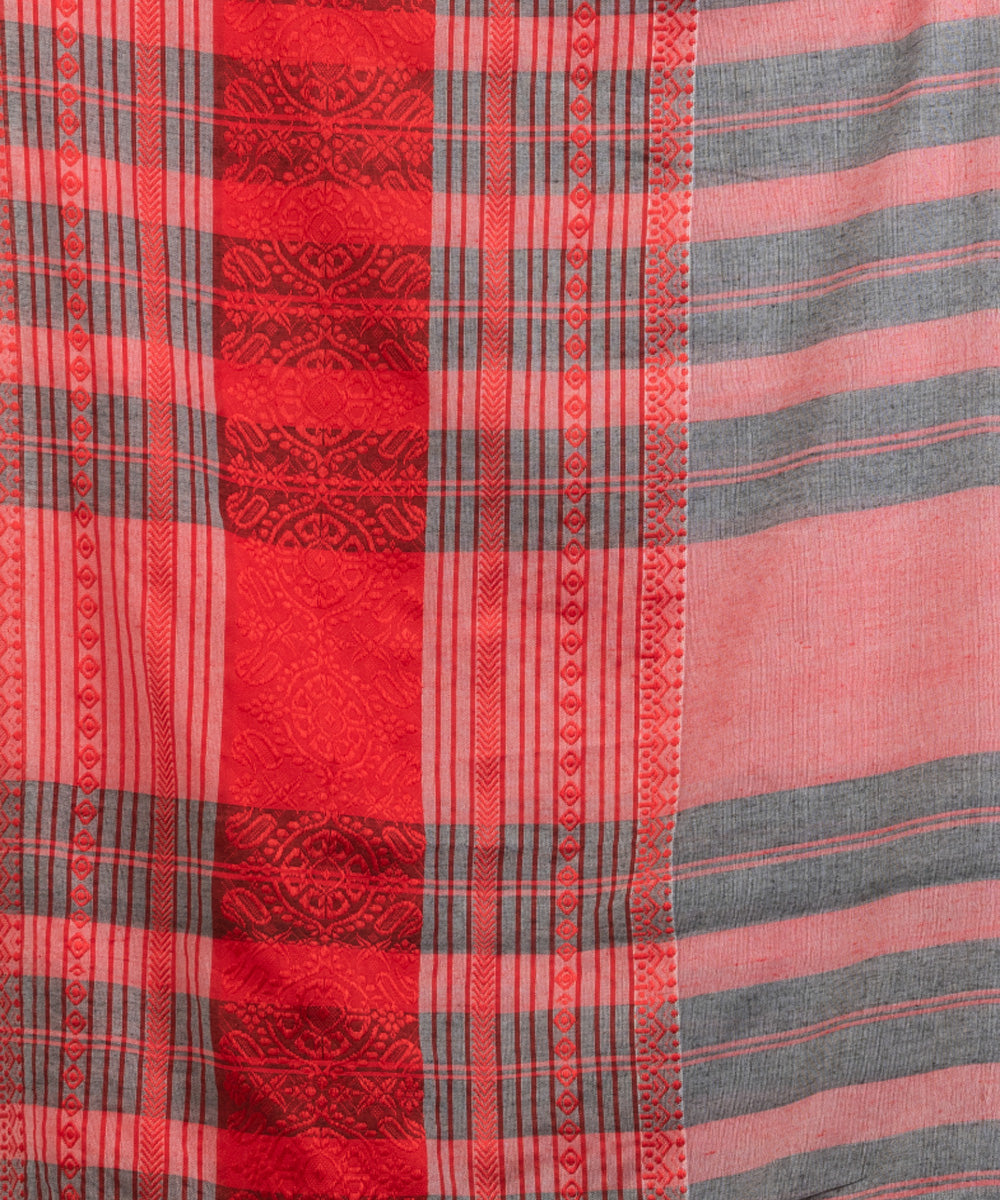 Light grey red handloom cotton begampuri saree